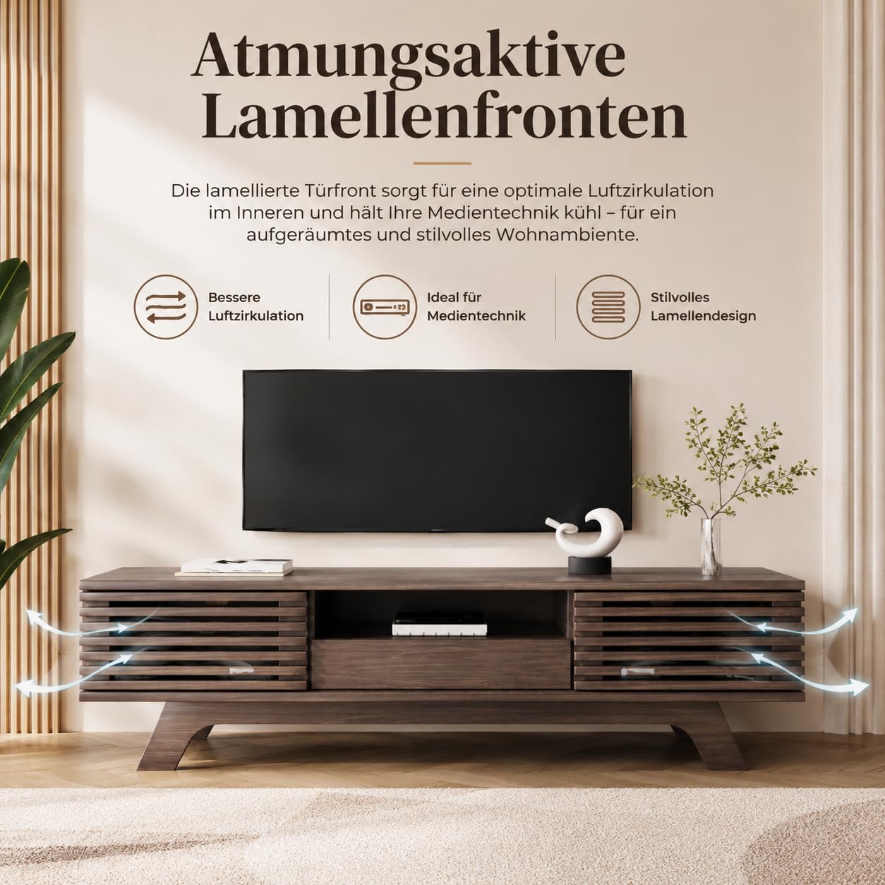 Szafka pod telewizor 150 cm, komoda z 2 drzwiami i szufladą, nowoczesny stolik pod telewizor z otwartą przestrzenią do przechowywania, szafka pod telewizor do 65 cali