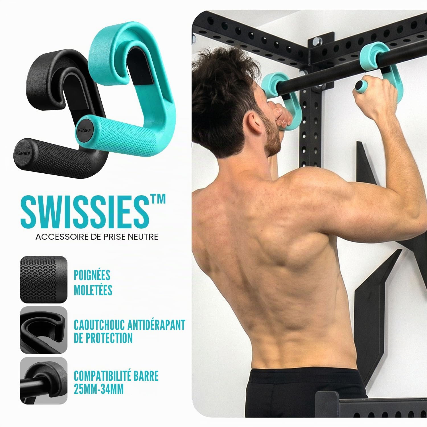 Kensui Swissies : poignée neutre pour barres de traction, haltères et bandes de résistance