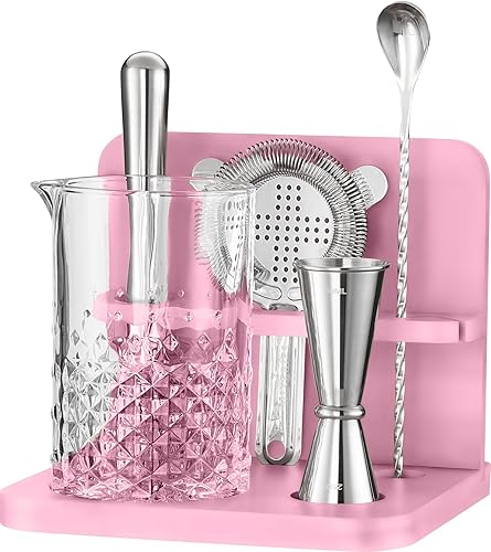 Miniatura 8 de Juego de vasos mezcladores de cóctel de cristal Mixeries con soporte de bambú - 22 Oz 650ml - Fondo grueso y resistente, diseño duradero y sin