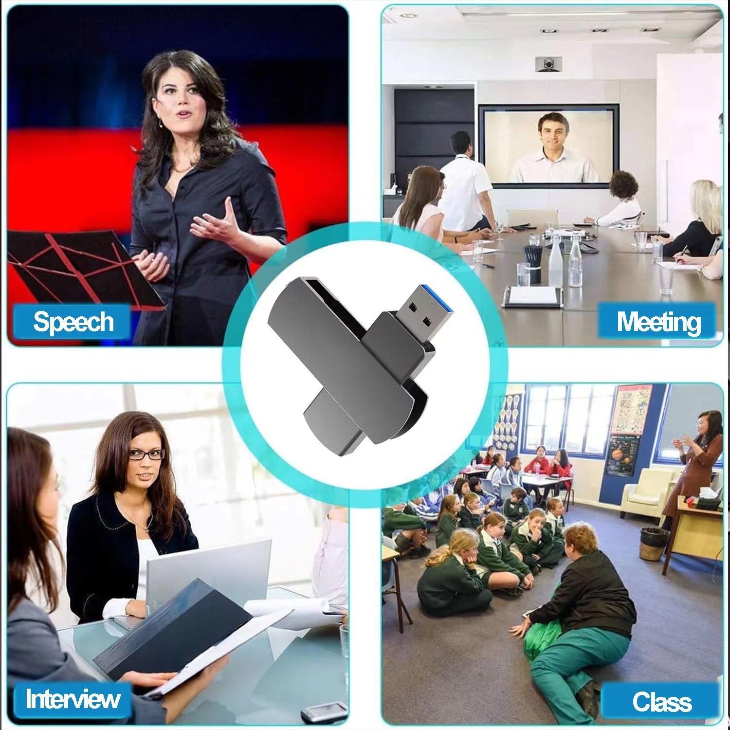 64GB Grabadora de Voz Digital USB, Grabadora Portátil Grabador de Audio por Voz con Batería Recargable para Reuniones, Entrevistas, Conferencias.