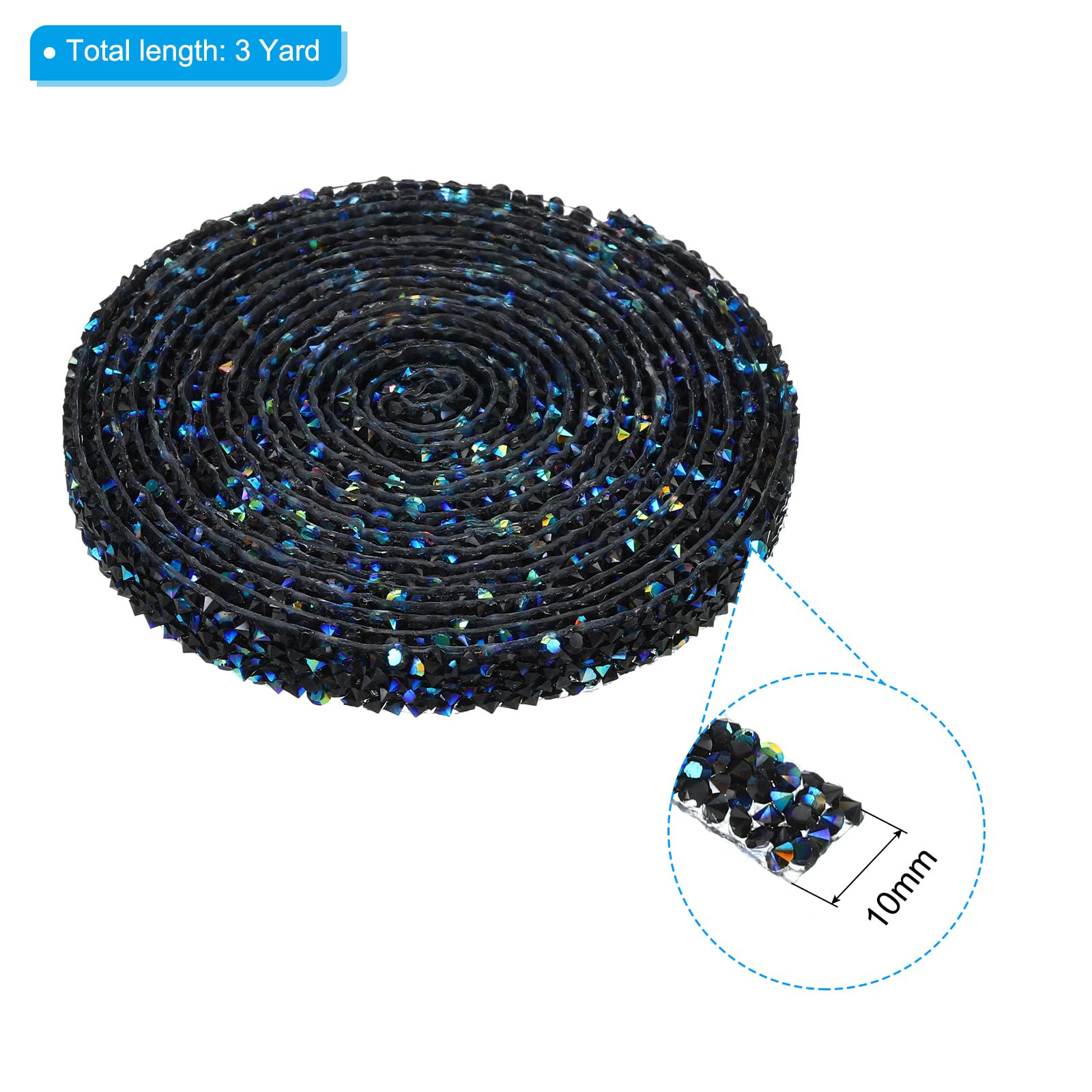 PATIKIL Nastro Di Strass In Resina 3 Metri X 10 Mm - Nero - Striscia Autoadesiva Per Abbigliamento E Fai Da Te