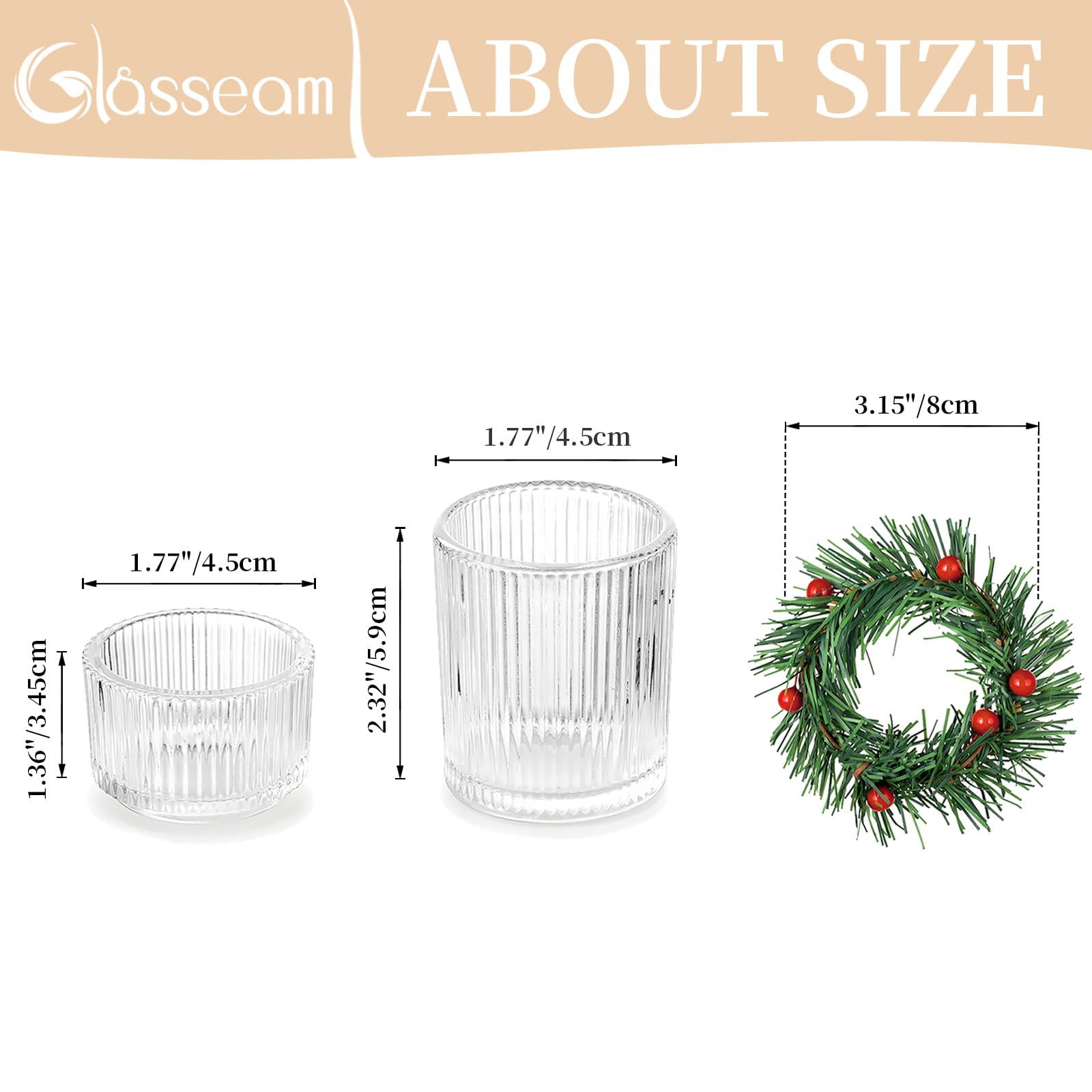 Glasseam Portavelas Votivas Con Anillos para Velas De Navidad: 24 Pequeños De Té A Granel, De Vidrio Acanalado Con Corona De Adviento, Decorativos para Centro De Mesa