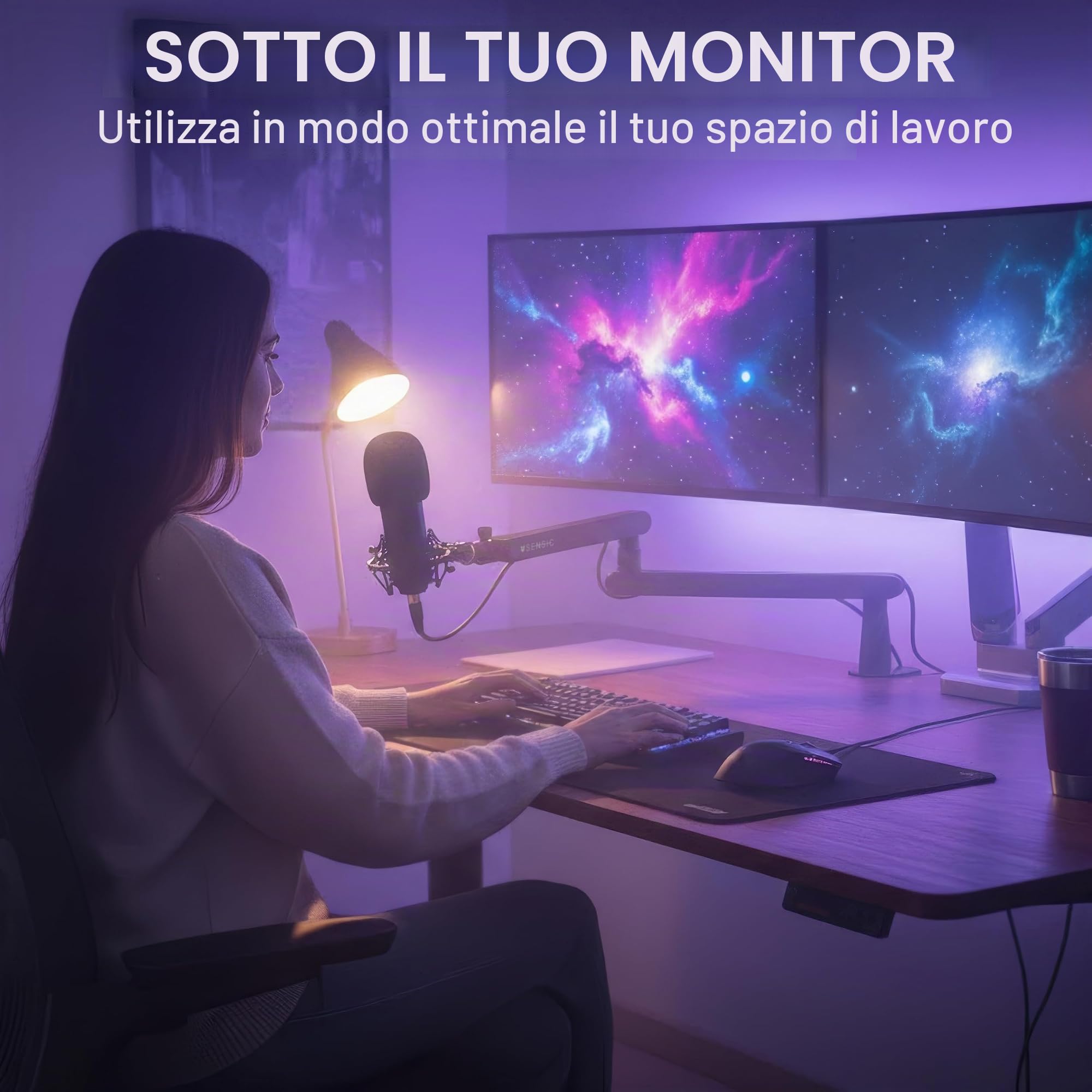 Sensic SA-30 LP Braccio per microfono a basso profilo, supporto per microfono girevole a 360°, braccio microfono a basso profilo per streaming con gestione dei cavi, supporto microfono professionale,