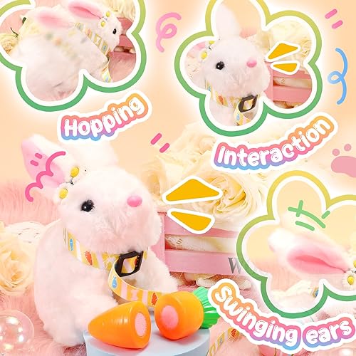 Miniatura 7 de Tagitary Juguetes de peluche electrónico con sonidos, orejas que se mueven, boca y nariz que se conmutan, juguete interactivo de conejo para niños