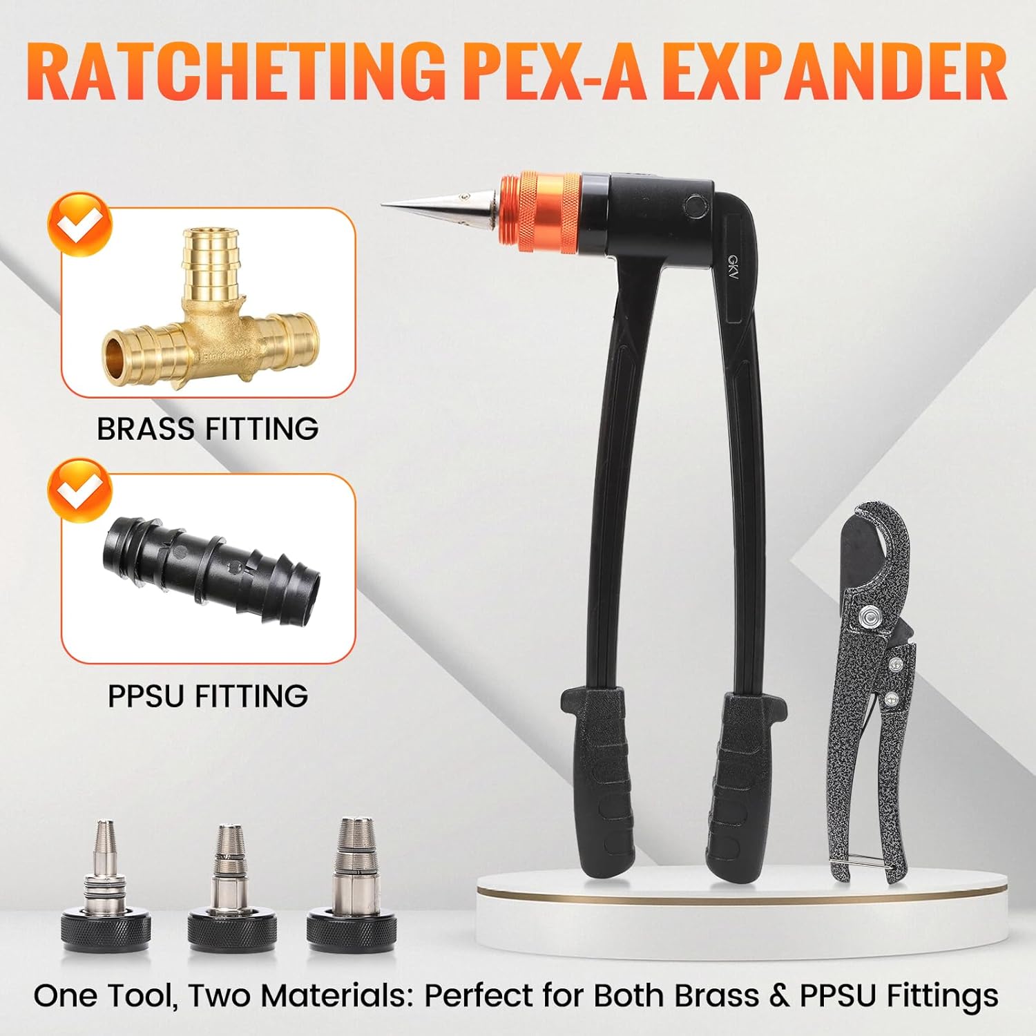 PEX Expansion Tool, PEX A Expansion Tool Kit with 3 Auto-Rotating Heads (1/2", 3/4", 1"), Meets ASTM F1960 for Professional Plumbing & HVAC Applications