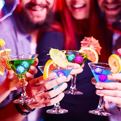 Miniatura 5 de Lunmon 24 cubos de hielo iluminados, reutilizables, intermitentes, LED, bolas de hielo activadas por líquidos, multicolor, que brillan en la