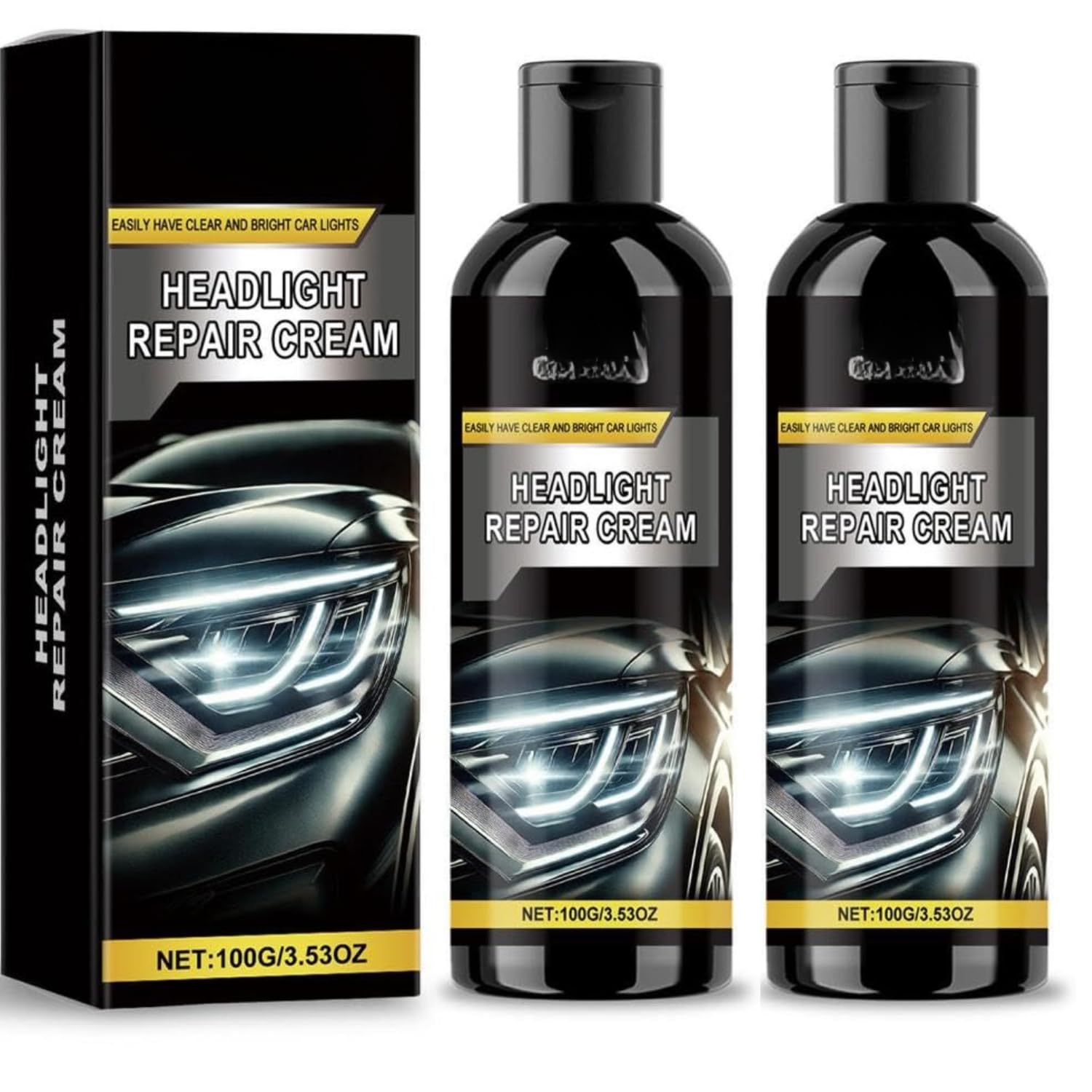 Headlight Repair Cream & Polishing Kit - Includes Microfiber Cloth & Gloves - Fixes Foggy, Yellowed, and Oxidized Lenses - DIY Automotive Lens Restoration(100ml) (Pack of 2)-image-16