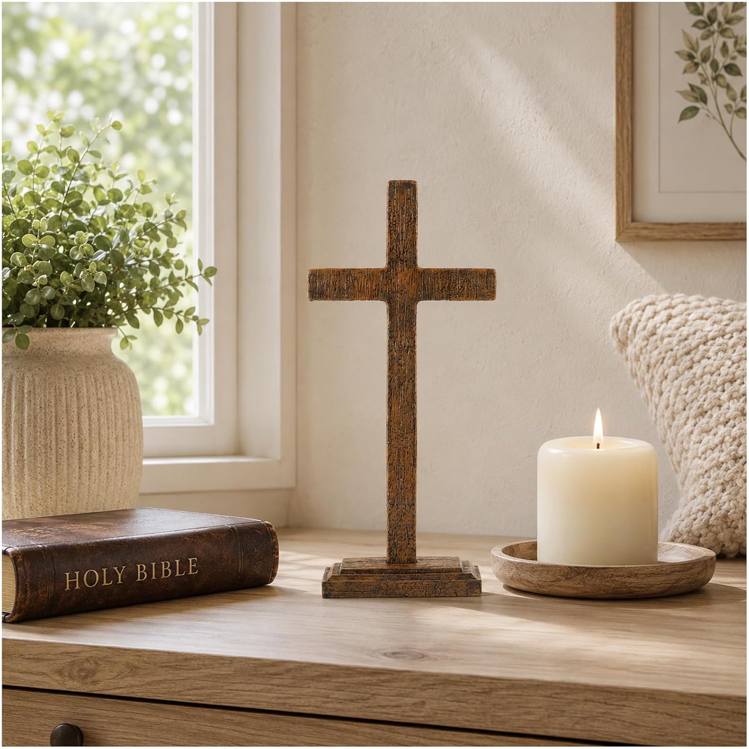 11 Inch Standing Cross with Base - Minimalist Religious Altar Decor