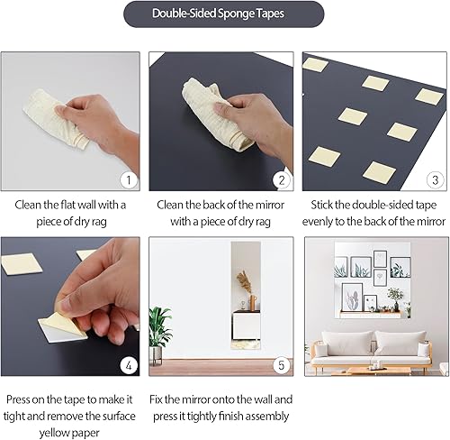 Miniatura 4 de ZENY Espejo de pared de longitud completa, 14 pulgadas x 4 piezas, espejo de vidrio sin marco, espejo de cuerpo completo para dormitorio, baño, sala