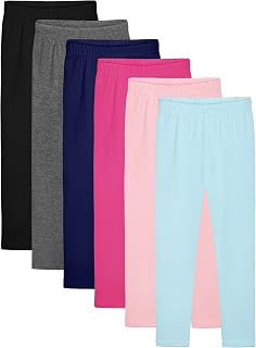 6 Pack Girls Leggings Cotton Ankle Length Leggings Comfortable Stretchy Soft Leggings Tights Pants for Girls