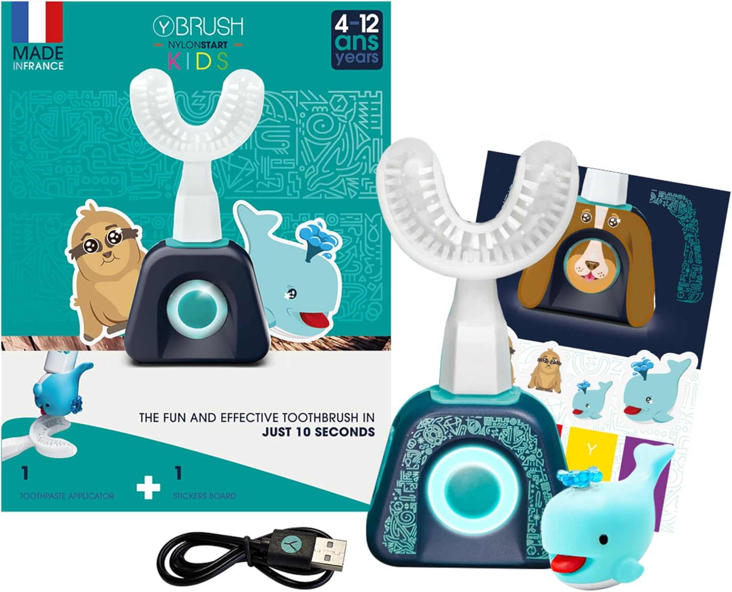 Y-Brush NylonStart Kids 2024 - Electric Toothbrush for Kids 4-12 yo - Y-Shaped Brush - Innovation Awards at CES, 3 Months Battery Life - NylonStart Kid - Clinically Proven