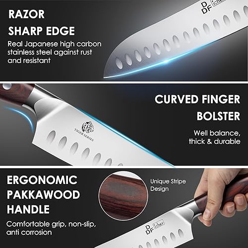 Miniatura 10 de DDF iohEF Cuchillo de filete profesional de 7 pulgadas, cuchillo de acero inoxidable japonés de alto carbono, con mango ergonómico de espiga