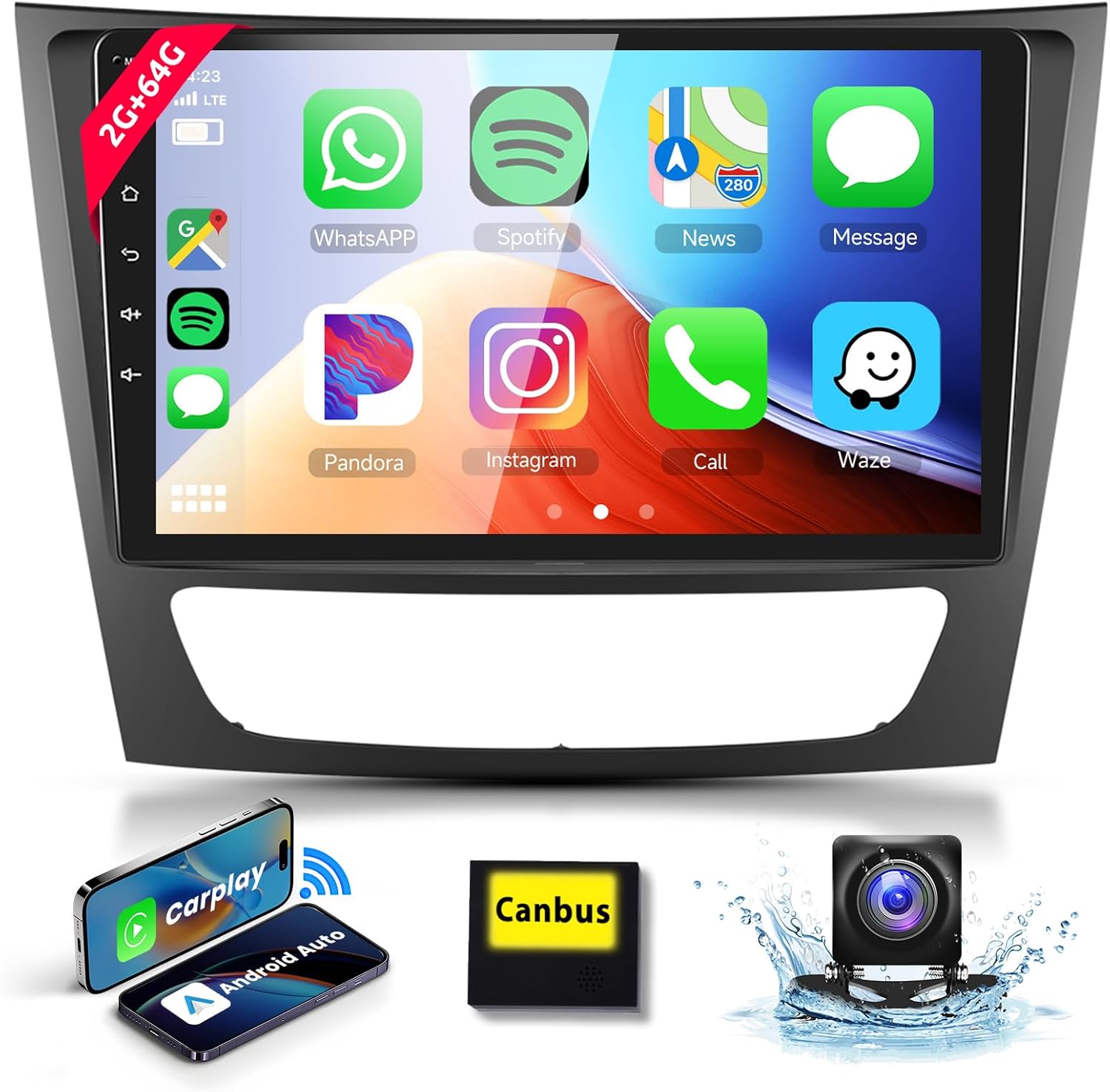 6G+128G 8 Cœurs Android Autoradio Pour Mercedes Benz E/G/CLK/CLS Class W209 W211 W219 W463 2002-2010 9'' Carplay Android Auto Sans Fil Mirror Link Bluetooth FM/RDS/EQ/DSP WiFi GPS SWC Caméra Recul