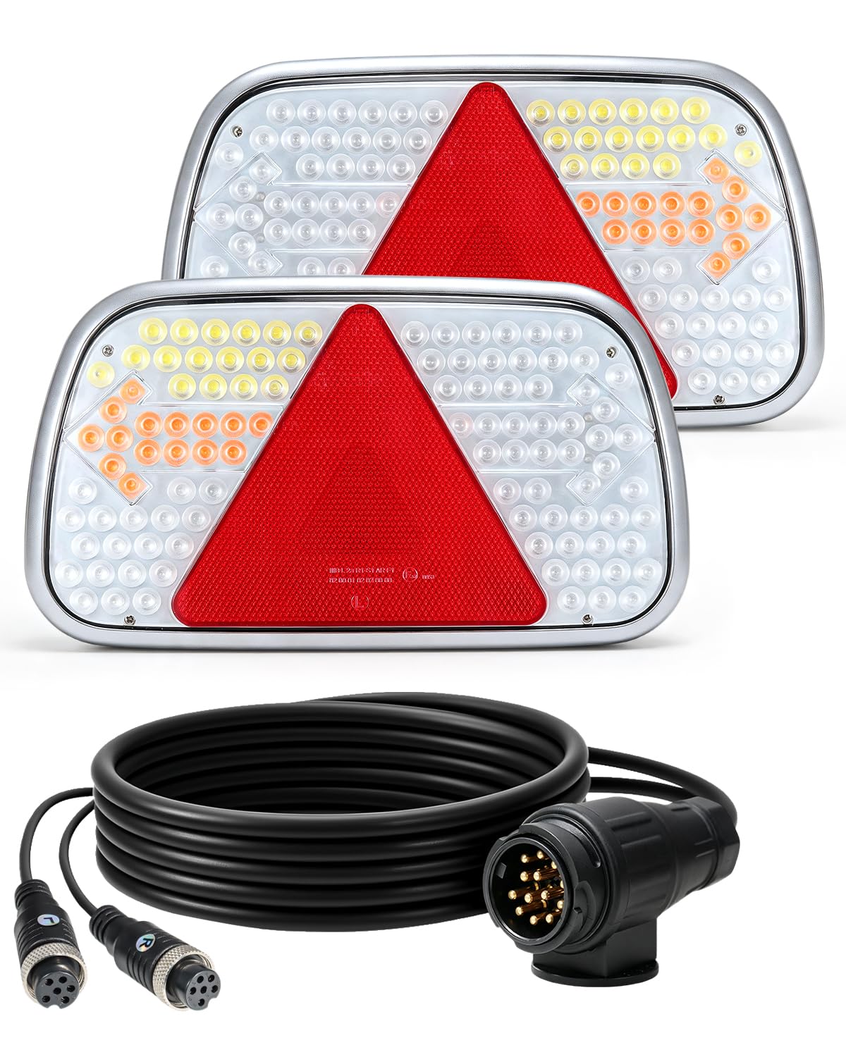 Dinfu Set di fanali posteriori a LED per rimorchio, spina a 13 pin, illuminazione per rimorchio, omologazione E, con cavo da 5 m, per rimorchi, camper, furgoni, auto, camion, roulotte