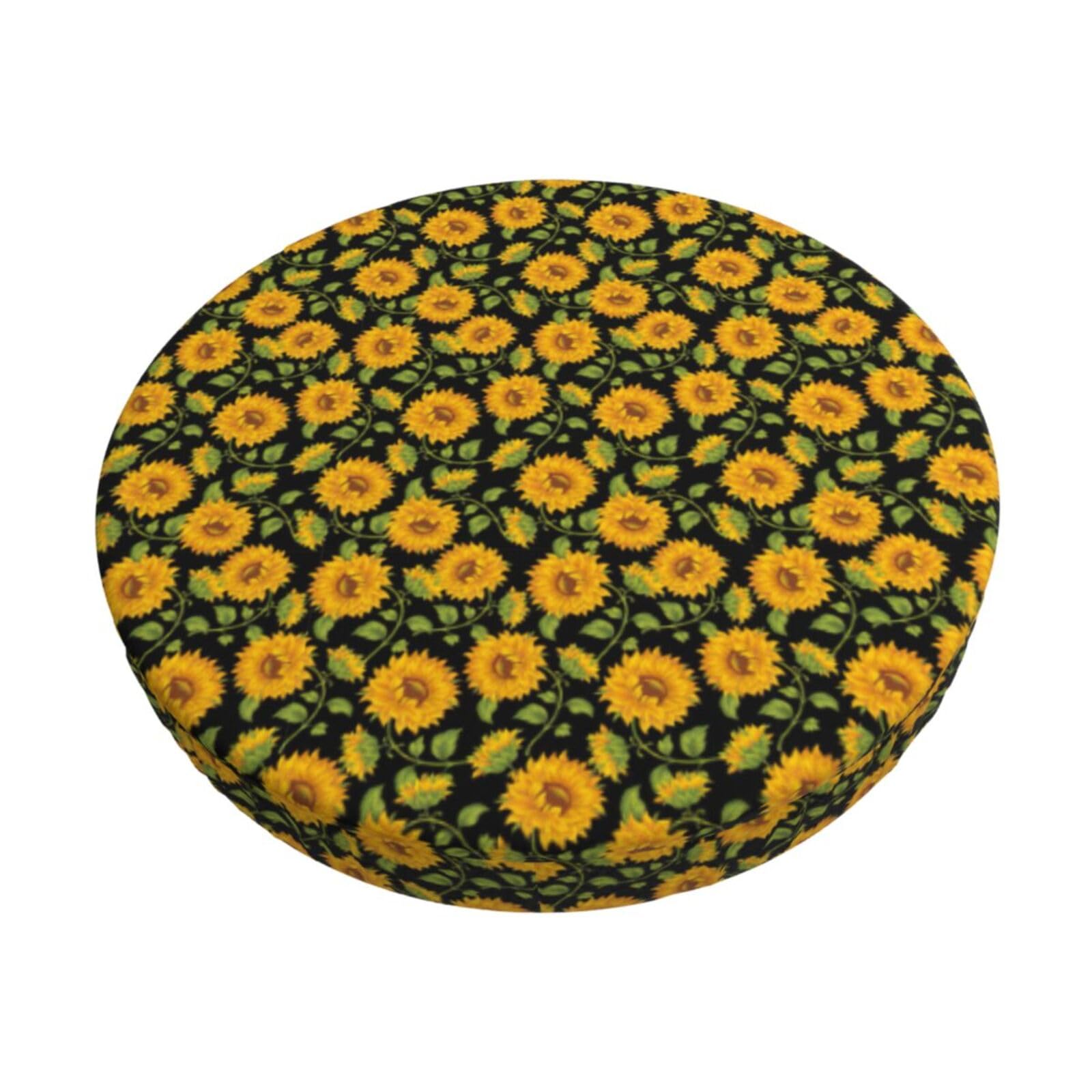 FBGHHTY Sunflower Pattern Print Round Bar Chair Cushion Cover Washable Circular Seat Protector Dining Room Kitchen