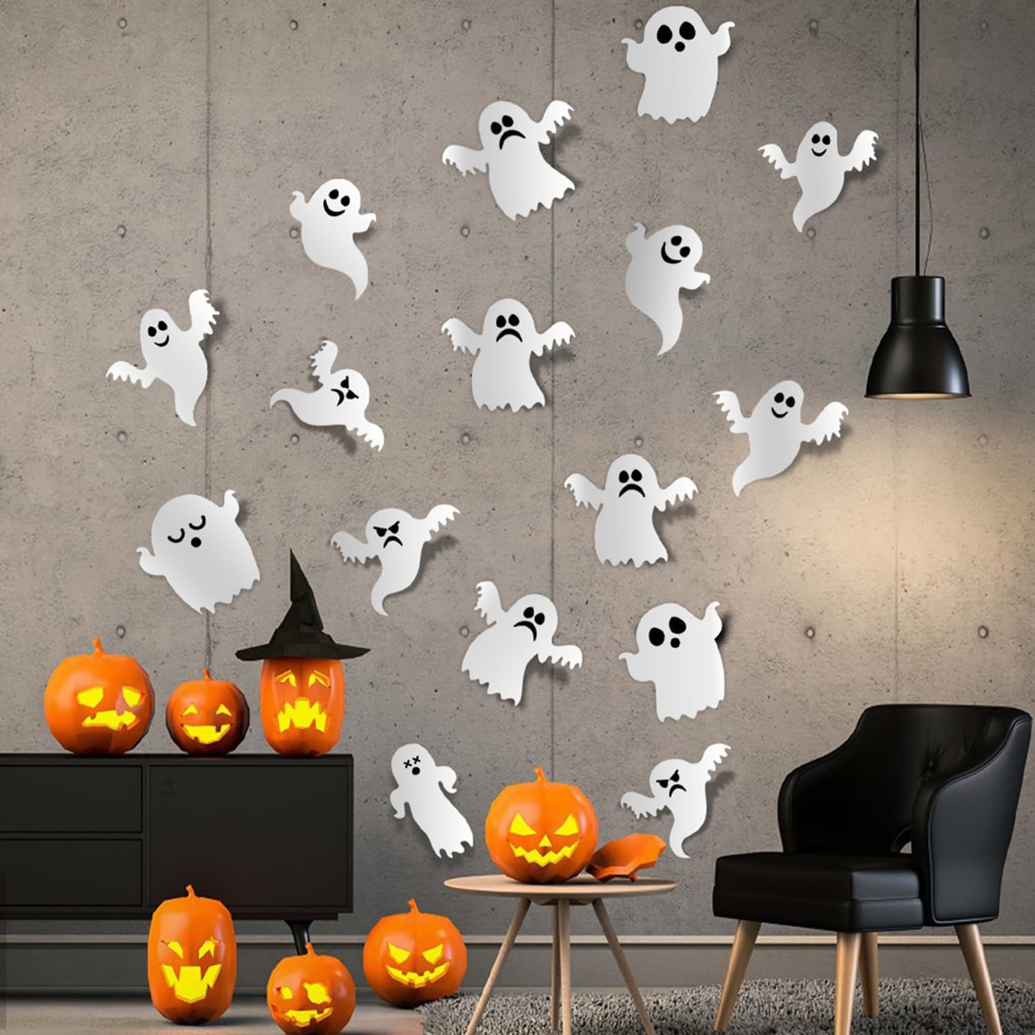 42 szt. Halloween naklejki dekoracyjne 3D uroczy duch naklejki ścienne samoprzylepne dekoracja biały mały duch naklejki ścienne Halloween artykuły imprezowe do domu gotyckiego domu drzwi pokoju na