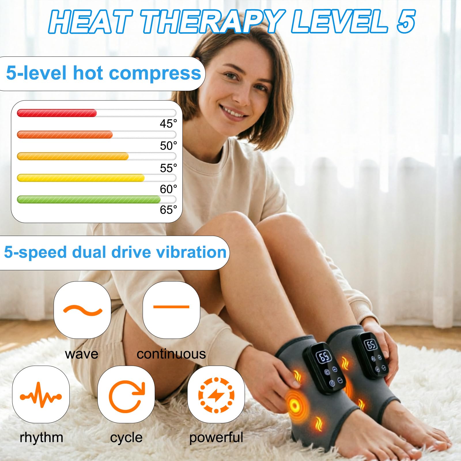 Lot de 2 masseurs de pieds avec chaleur et massage, sans fil, rechargeables avec compression, intensité réglable pour soulager la fatigue des pieds, gris
