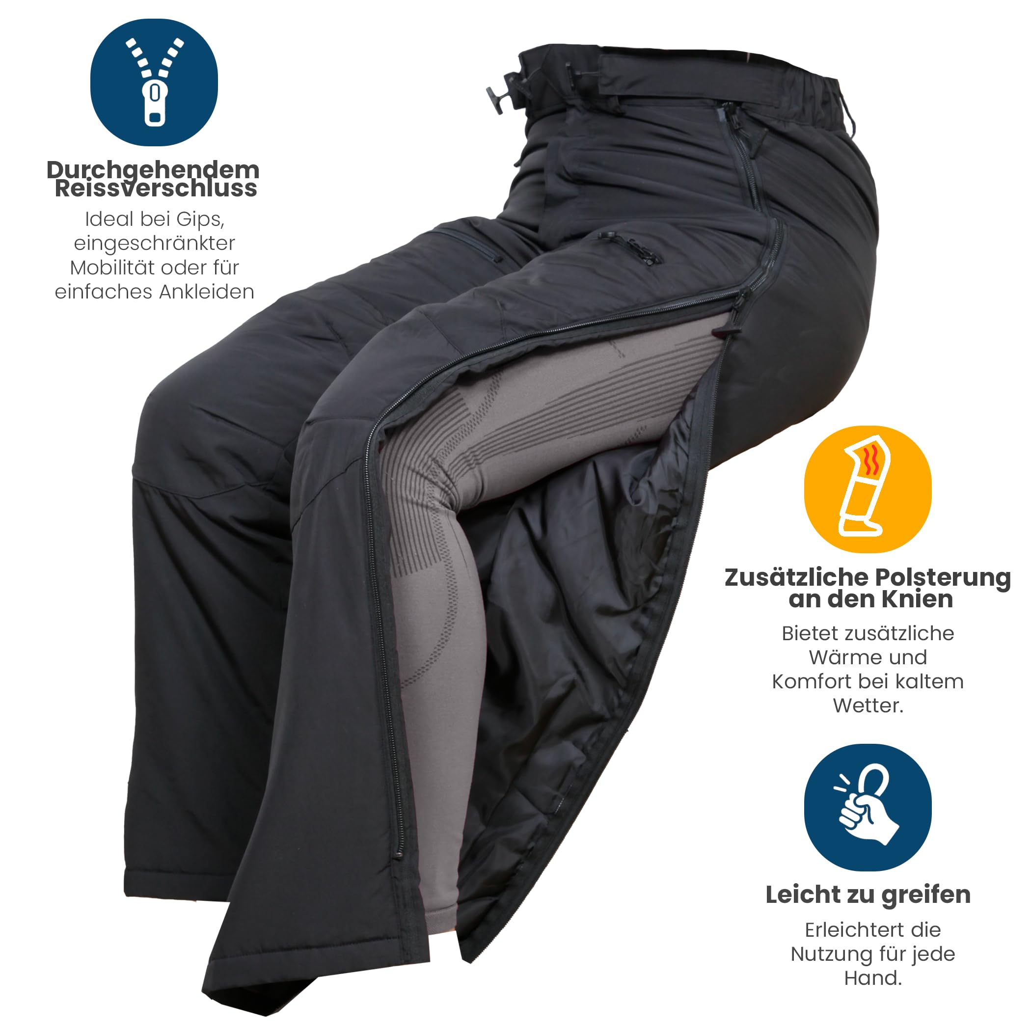 Dobsom Sam Reha Hose Herren – Gefütterte Winterhose, warm & bequem, mit durchgehenden seitlichen Reißverschlüssen & erhöhter Rücken