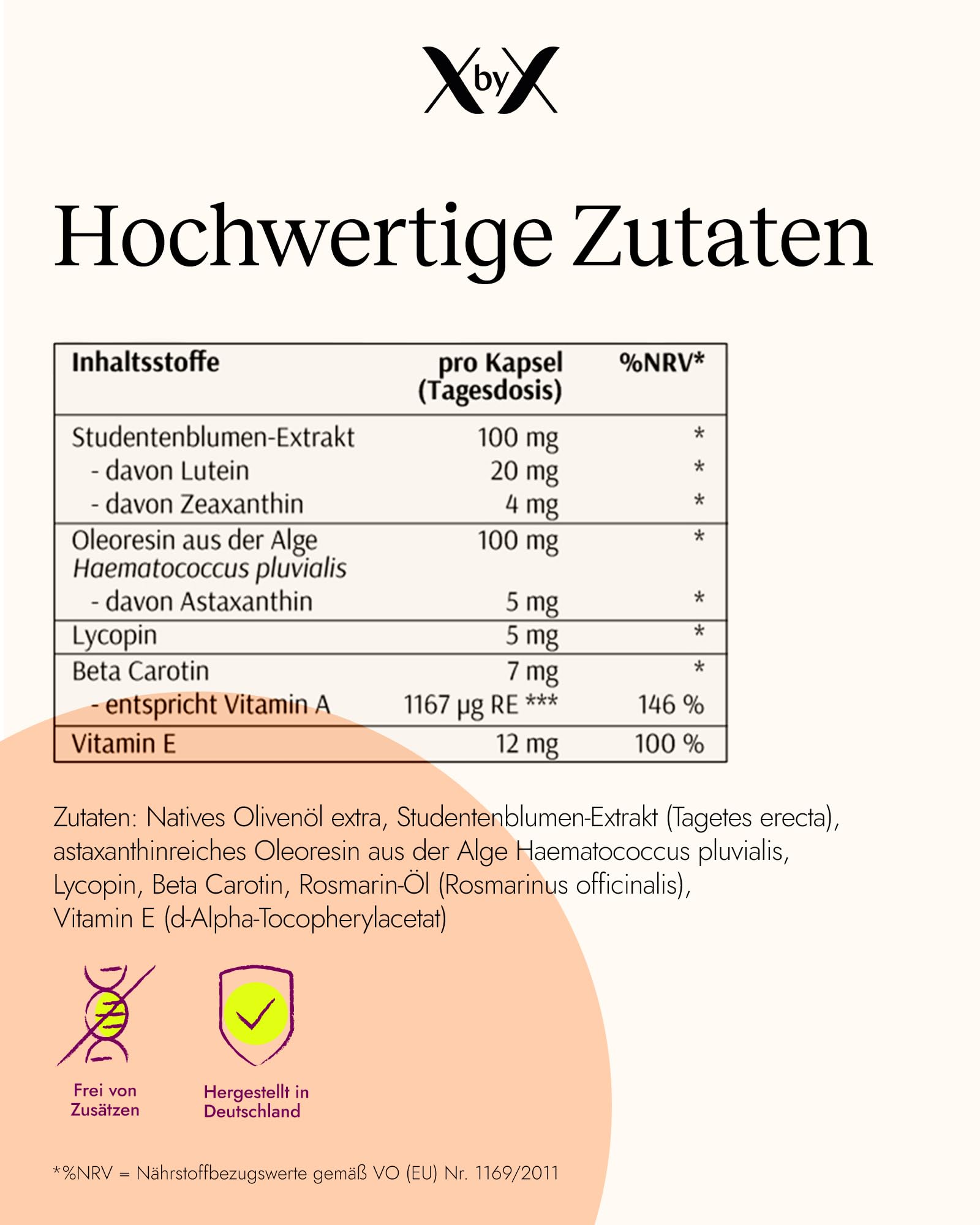 XbyX Haut Gold 60 Kapseln - Carotinoid-Komplex mit Astaxanthin & Vitamin E – Unterstützt die Haut von Innen - Ohne Zusätze - 100 % Pflanzlich - Vegan