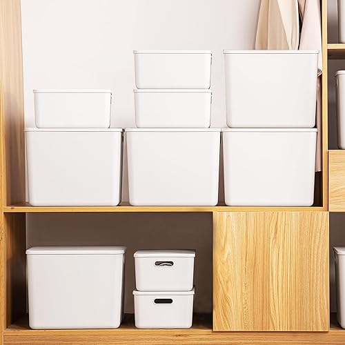 Miniatura 9 de 4 paquetes de grandes cestas de almacenamiento de plástico blanco, cofre de juguetes con tapas y asa, contenedores organizadores para bebés, niños,