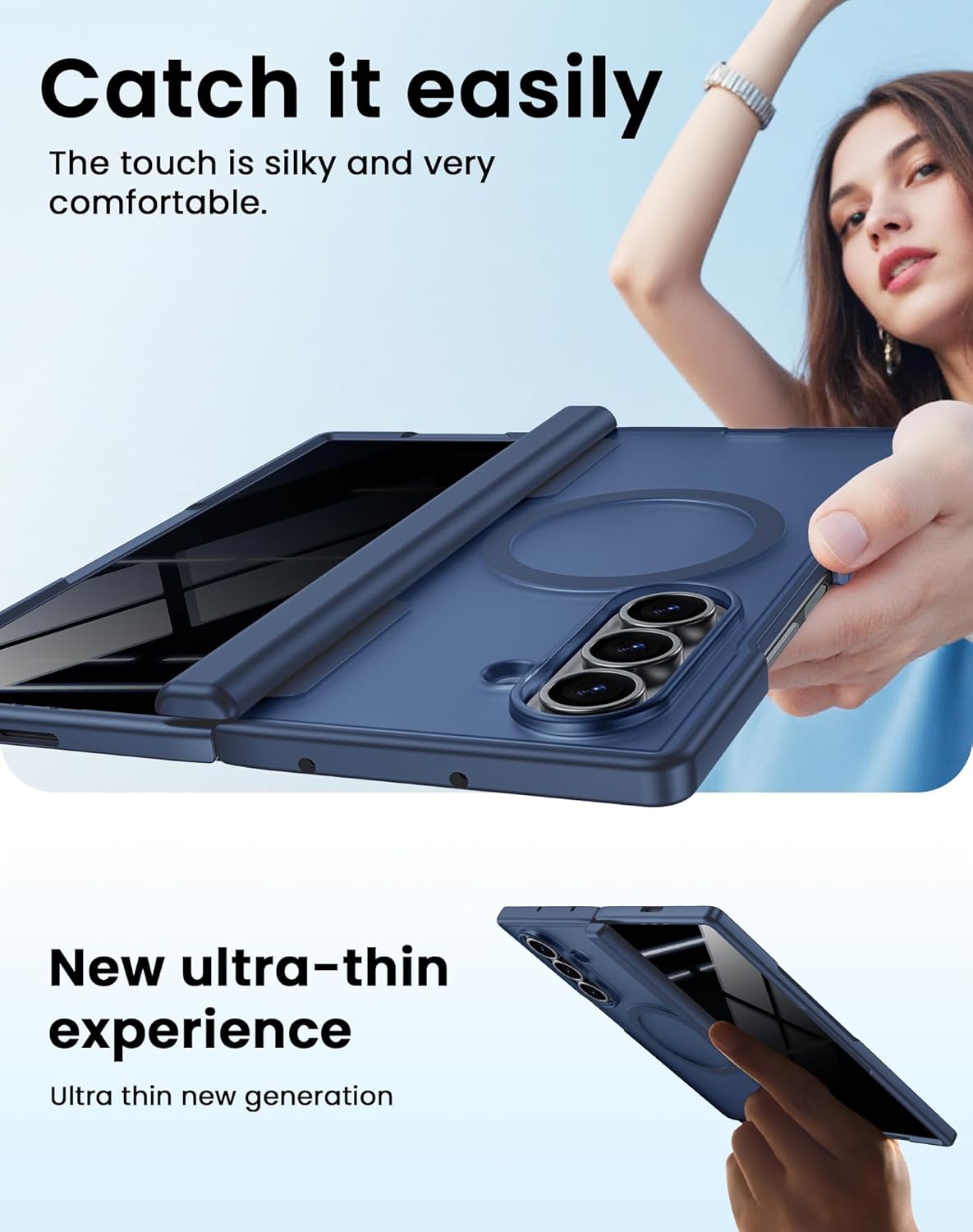 Spugan for Samsung Galaxy Z Fold 7 Case with MagSafe, [Screen Protection] [Hinge Protection] Translucent Strong Magnetic Shockproof Case for Galaxy Z Fold 7 (Privacy-Blue)