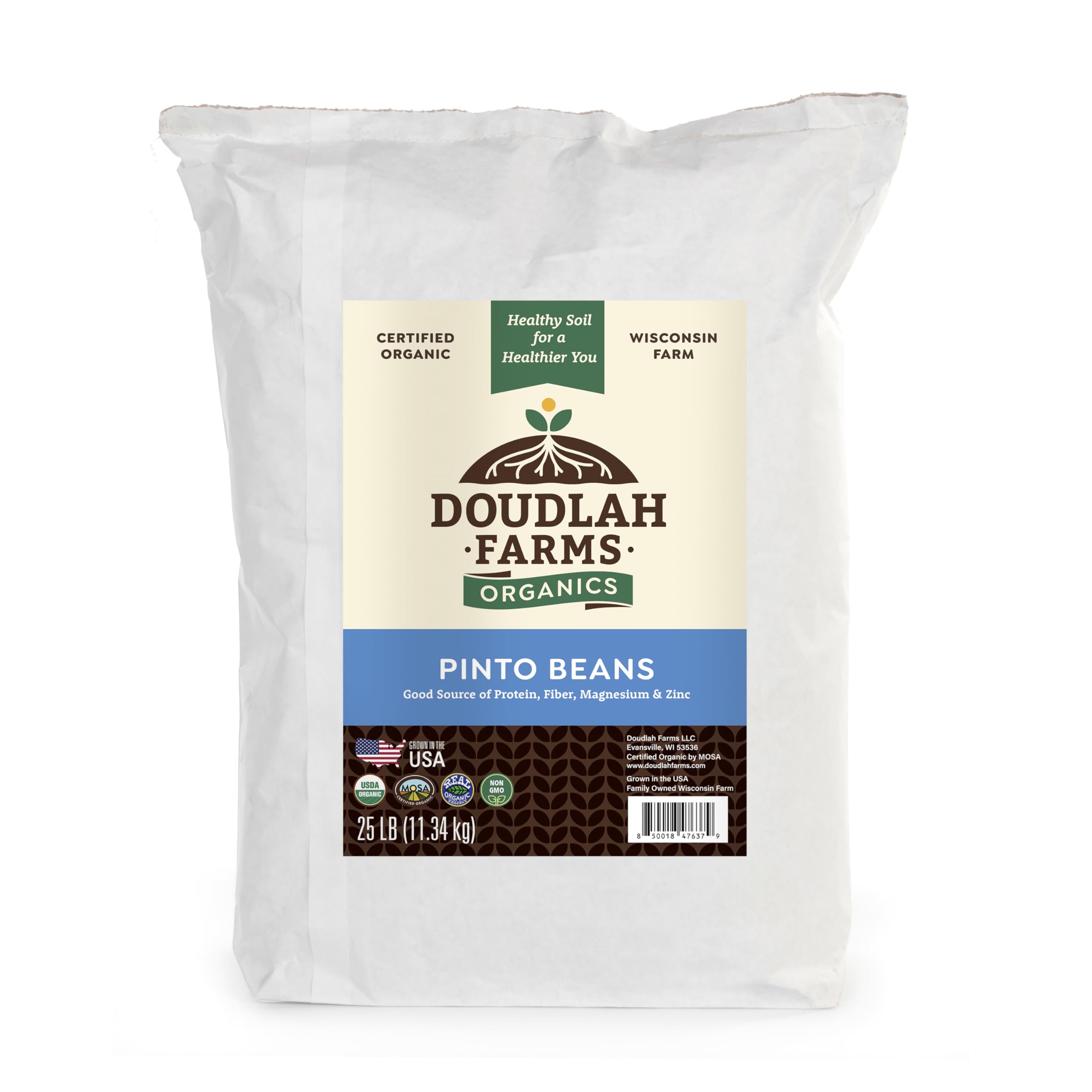 Organic Dried Pinto Beans 25 lb bulk - Non-GMO, Tested Clean Certified, Vegan - Rich in Fiber & Protein for Soups, Burritos, Salads, and Chili - Farmed From Regenerative Soil, Grown In USA by Doudlah Farms