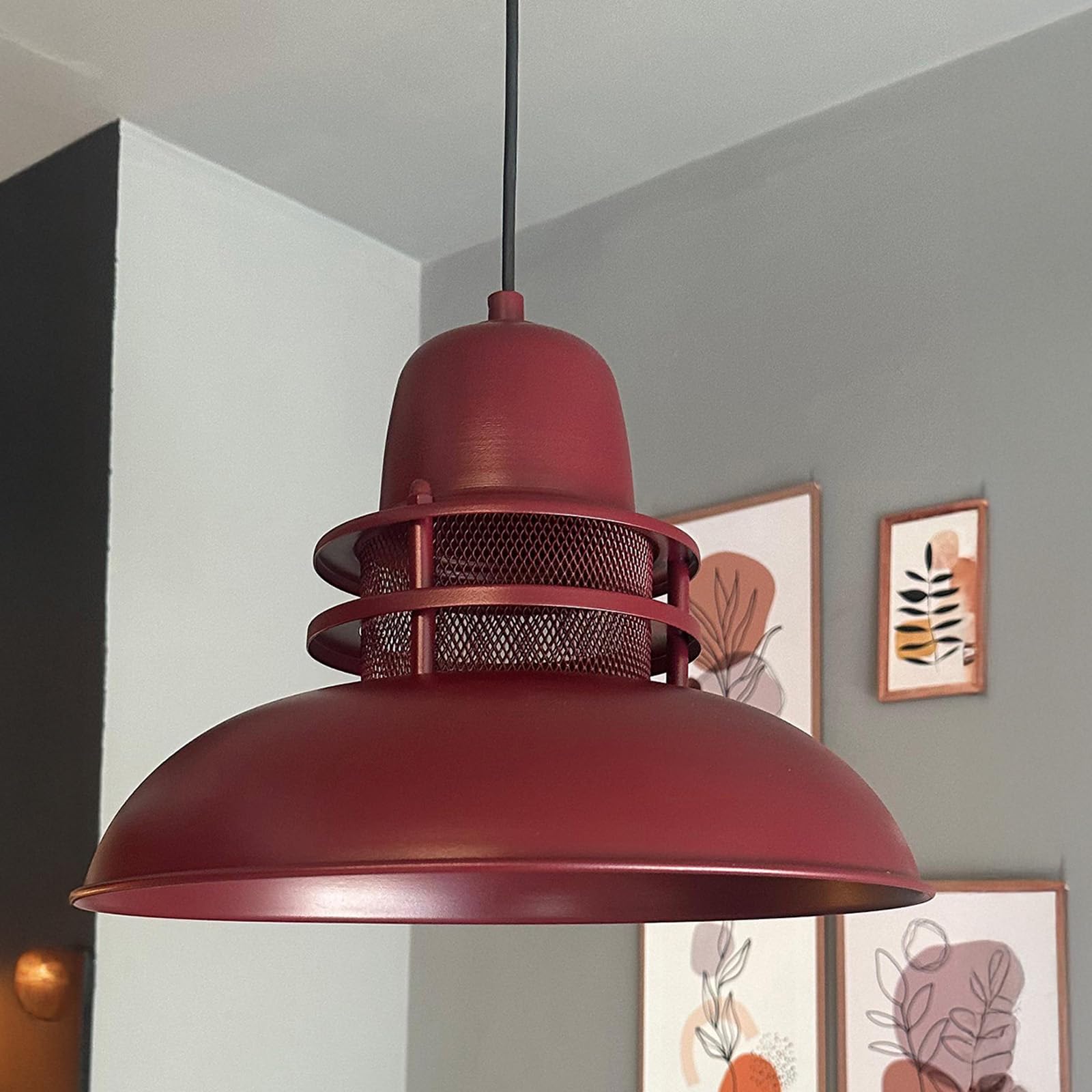 bamyum Industrial Lighting Hanging Lamp, 34 cm Living Room Chandelier, Metal Kitchen Chandelier, Vintage Bedroom, Dining Room, Hallway Light, Industrial Hanging Lamp, Burgundy