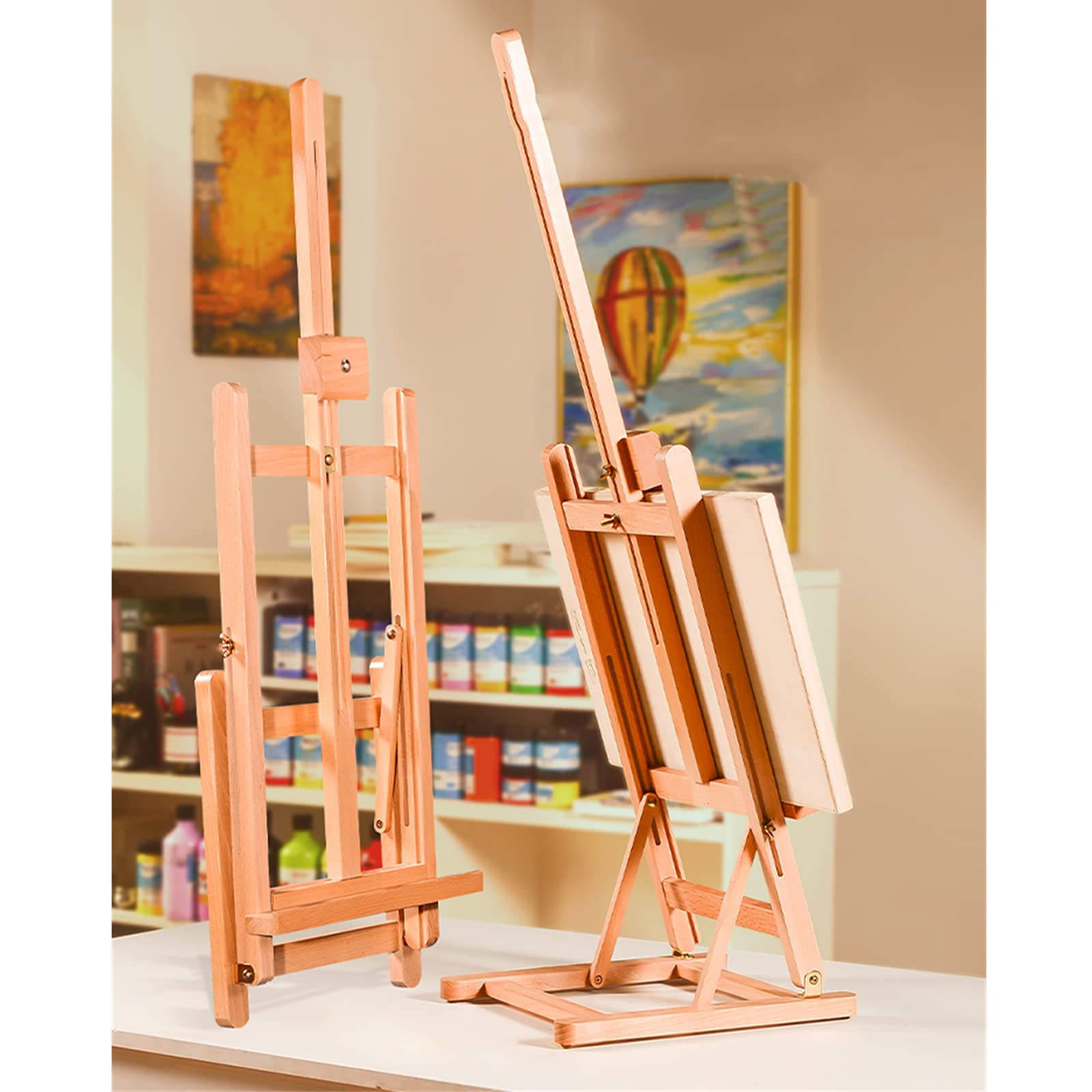 Caballete para Pintar, caballetes de Escritorio de Madera con Marco en H, caballetes de Arte de Mesa y de Suelo para exhibir, Pintar y Dibujar