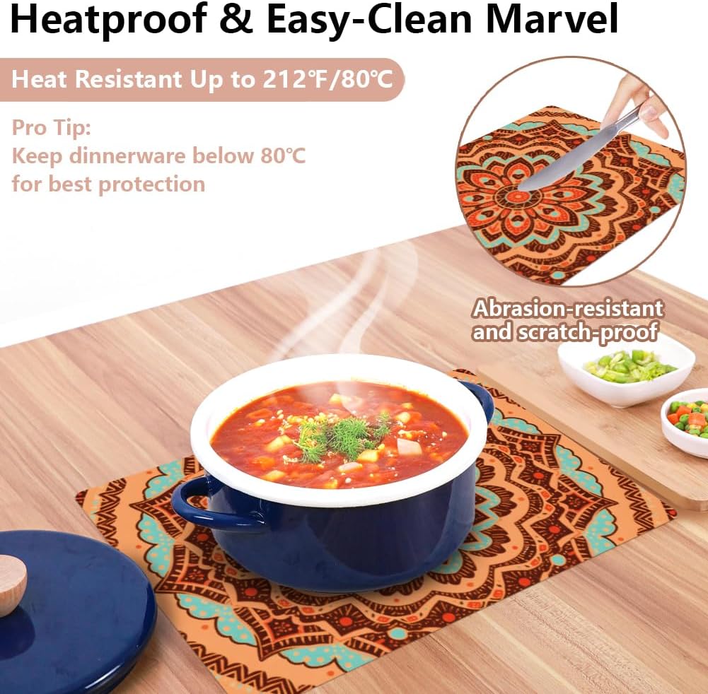 Peacoblue Mandala and Bohemian Pattern Placemats Set of 6,12"x17" Waterproof Washable Table Place Mats for Indoor Outdoor Farmhouse Party Kitchen Dining Table Decoration