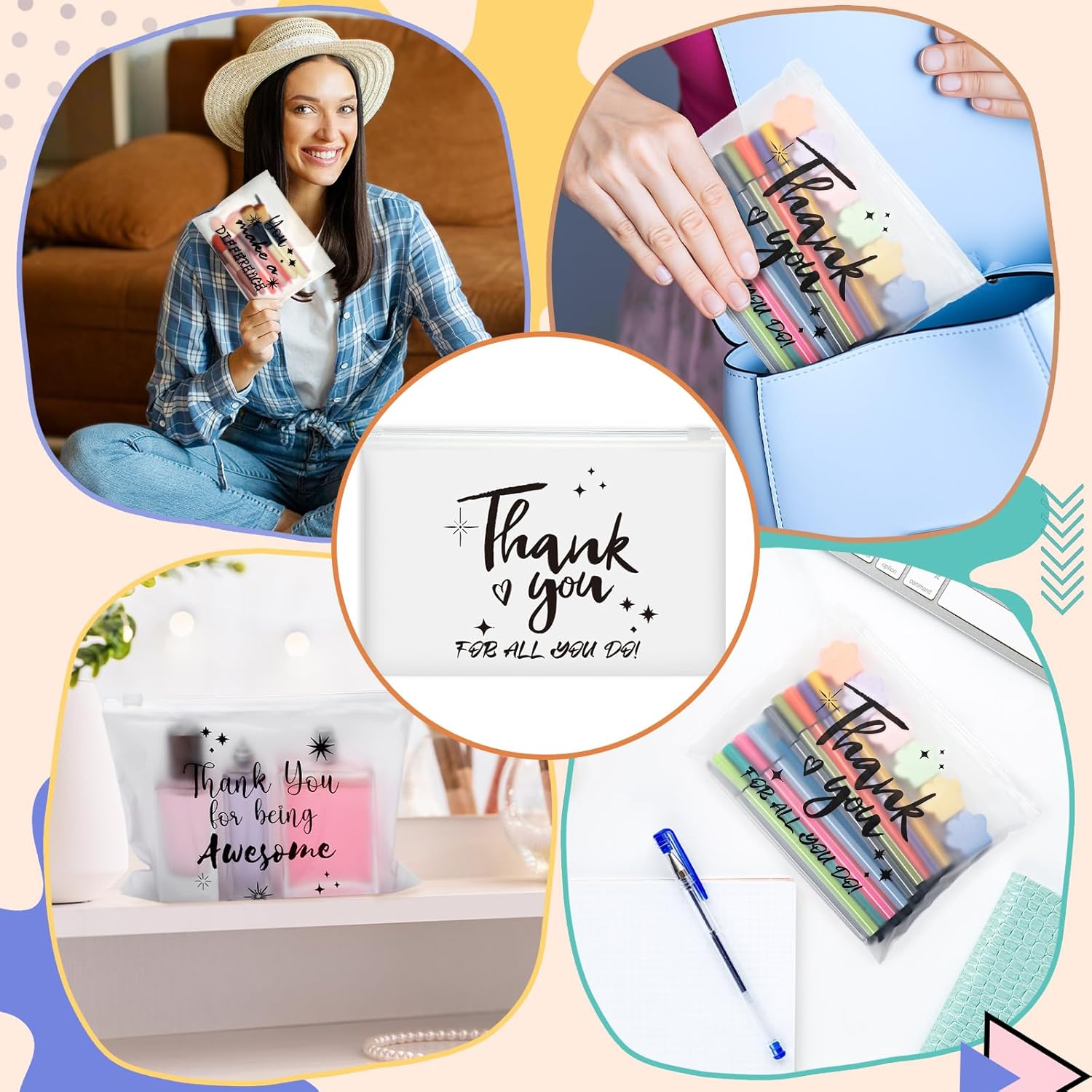 100 Pcs Employee Appreciation Gifts Bulk Cosmetic Bags EVA Clear Cosmetic Bag Toiletry Cosmetics Gift for Women Birthday Employee Coworker Colleague Staff New Year Motivational Present(White) - Image 5