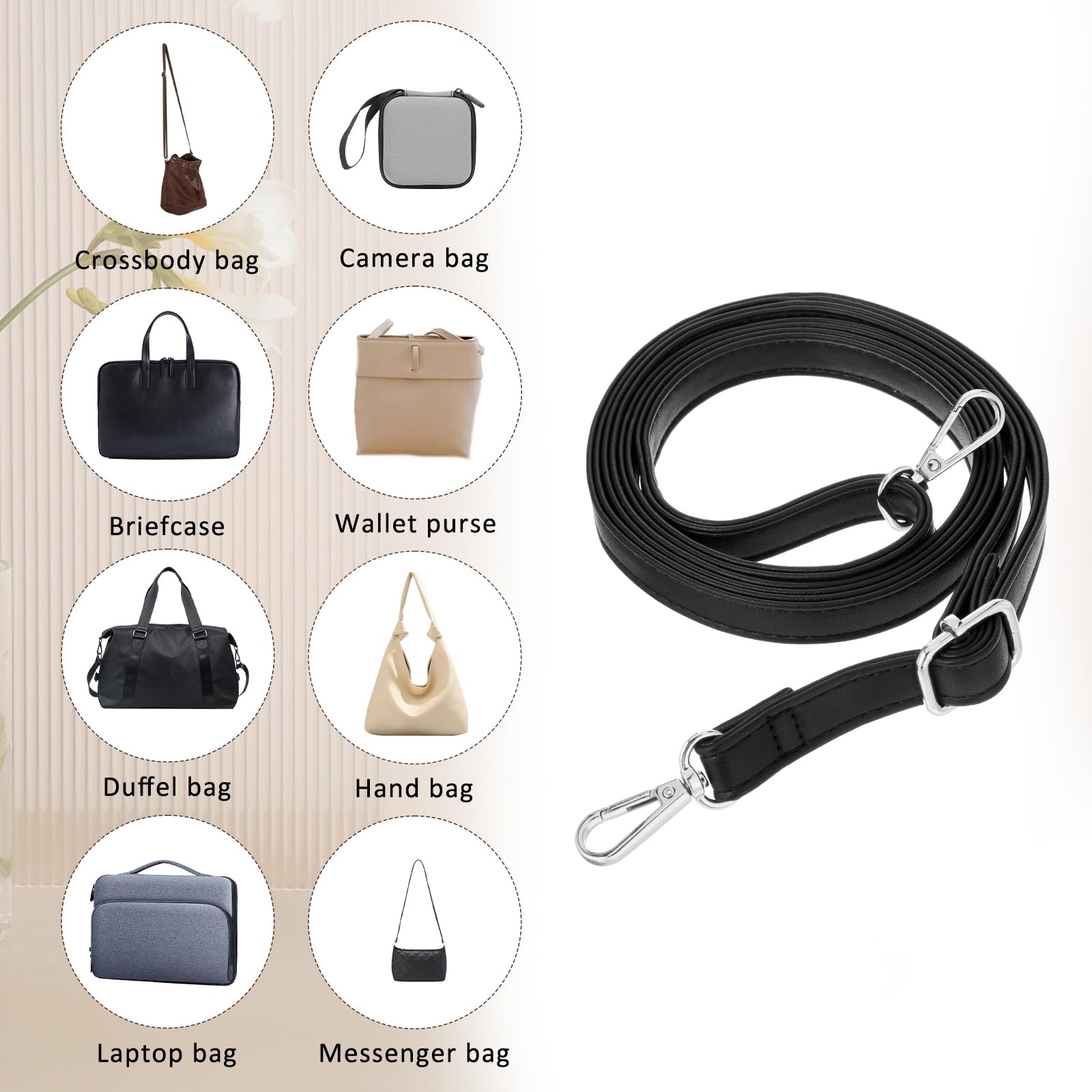 Bandoulière Cuir PU AOZUO – Réglable 85-150 Cm Boucle Argentée – Remplacez Votre Sangle Sac