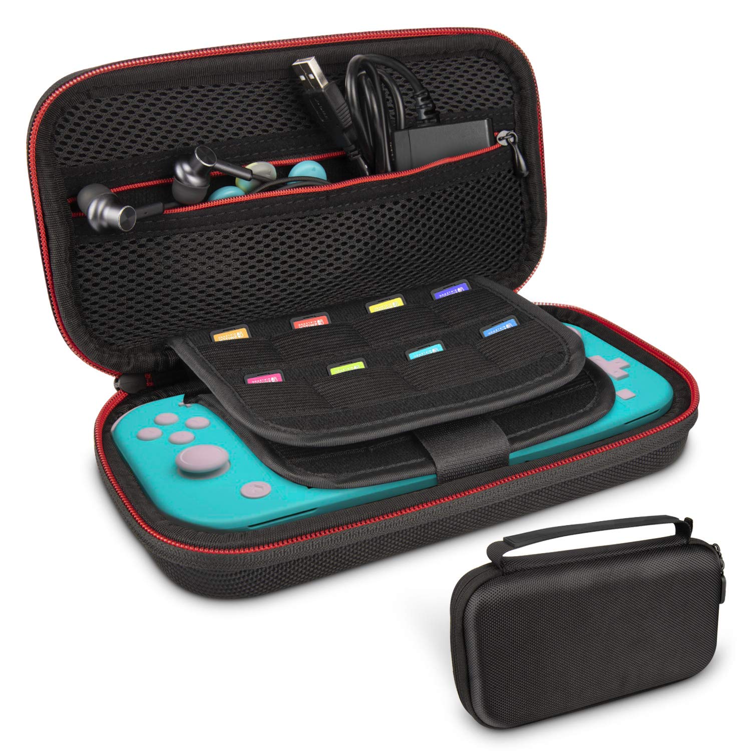 Switch Lite Carrying Case , Younik Ultra Slim Portable Hard Shell Pouch Travel Game Bag for NS Switch Lite 2019 Console Accessories Holds 16 Game Cards, Black