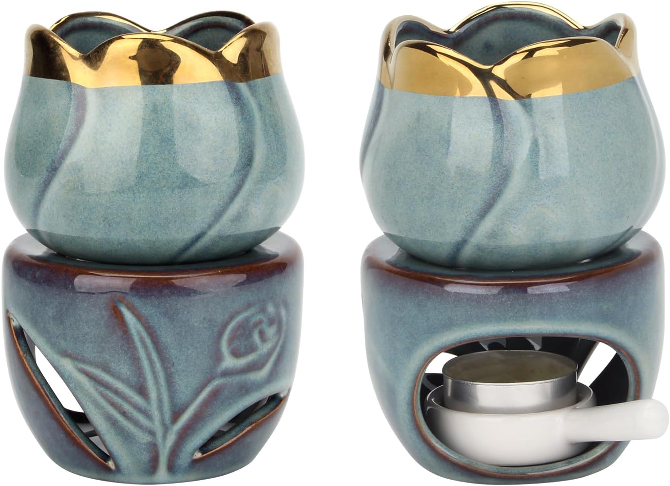 Wax Melt Burners Essential Oil Burner Set, Ceramic Aroma Candle Wax Warmer Burner Oil Diffuser Candle Tealight Fragrance Holder for Home Bedroom Decor, 2 Pack