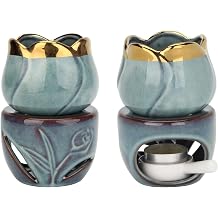 Wax Melt Burners Essential Oil Burner Set, Ceramic Aroma Candle Wax Warmer Burner Oil Diffuser Candle Tealight Fragrance Holder for Home Bedroom Decor, 2 Pack