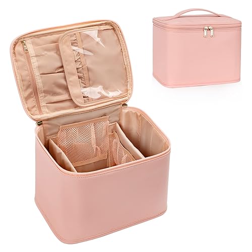 OCHEAL - Bolsa de maquillaje, bolsas de cosméticos de viaje grandes para mujer, bolsa organizadora de maquillaje, lavable, estuche, color rosa