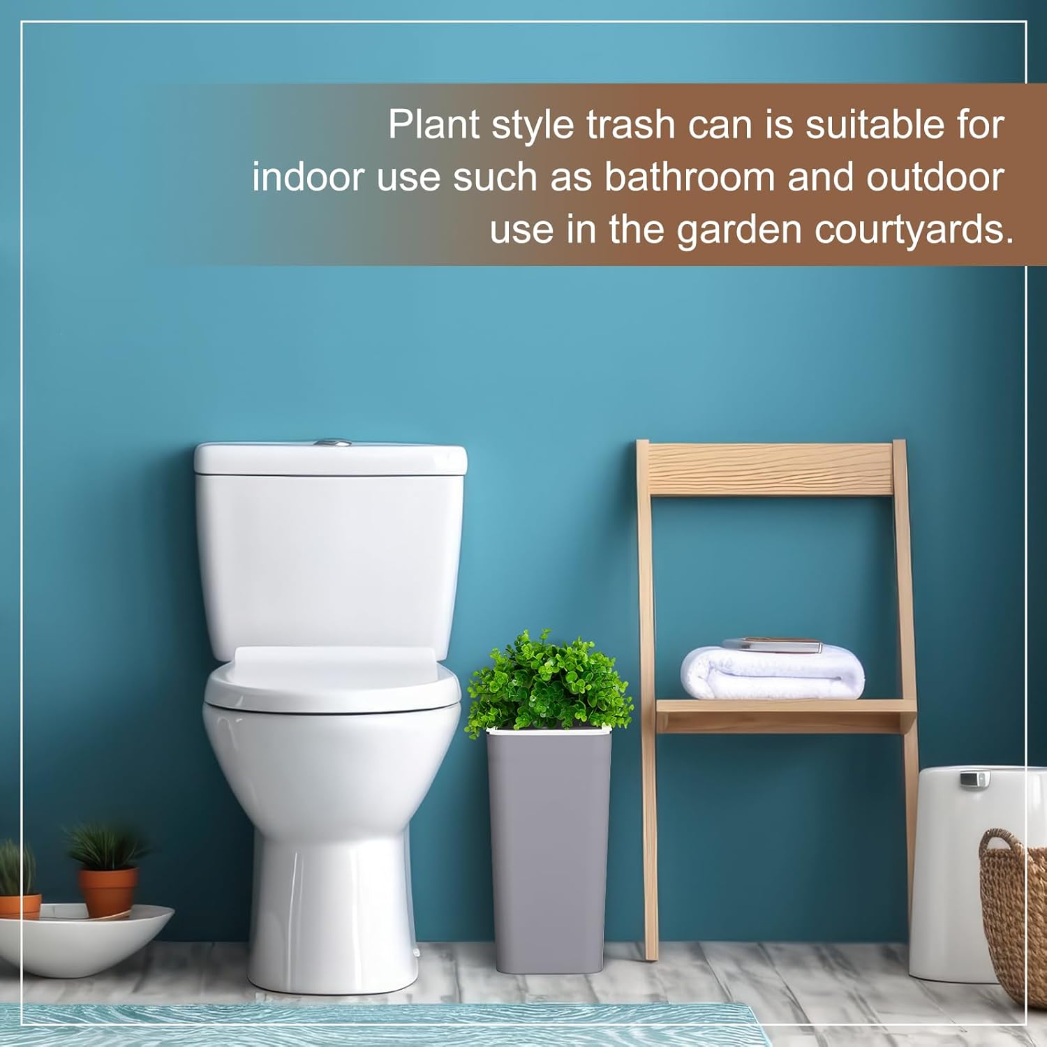 Jingmore Dog Poop Trash Can Outside 3.96 Gal/15 L Plant Styled Dog Waste Trash Can with Lid 50 Pcs Plastic Waste Bags Outdoor Indoor Poop Container Slim Garbage Bin for Yard Garden Pet (Gray)