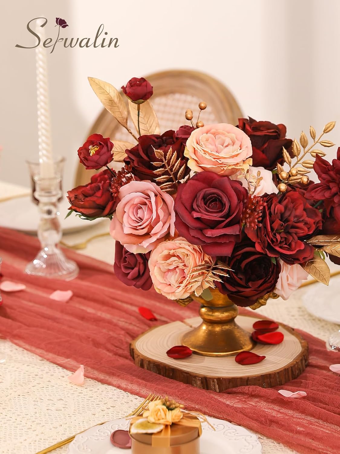 Serwalin Artificial Flowers Burgundy Pink Fake Flowers for Bridal Bouquets Wedding Decorations Cake Flowers for Home Party Table Centerpieces Arrangements Decor Indoor Outdoor,Valentines Day