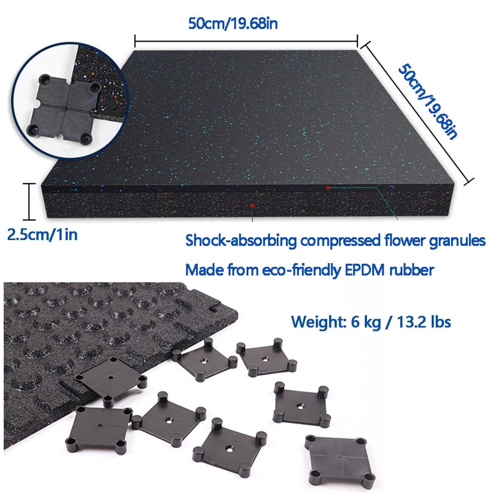 Alfombrillas de goma encajables para gimnasio,50x50cm,Suelo Gimnasio Caucho Extra Grueso Alfombrilla de Goma antivibración Equipo de Entrenamiento para Gimnasio, H(Size:4 pcs,Color:Thickness: 1 in)