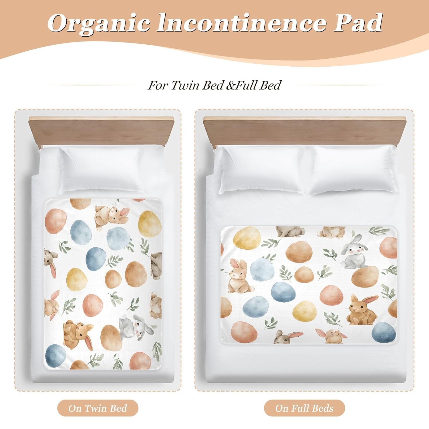 Bunny Pair Easter Egg Print Change Mat, Diaper Changing Pads for Baby, 3Layers Waterproof Change Pad Foldable Absorbent Mats for Women, Reusable Incontinence Underpads for Patient 34''x52''