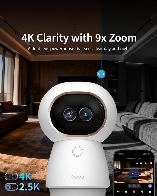 Aqara 4K UHD Dual-Lens Camera Hub G350, Indoor Security Camera with 9X Zoom, 360° Pan & Tilt, AI Auto-Tracking, Facial/Gesture Recognition, Works with Apple HomeKit, Alexa, Google Home, SmartThings by Aqara - Image 2