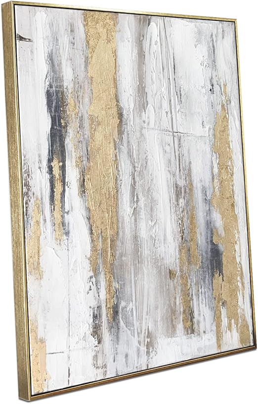 Zessonic Abstract Wall Art with Gold Foil - 24 x 32 Inches Gold and Gray Canvas Print with Texture for Modern Style Decor,Framed, Ready to Hang
