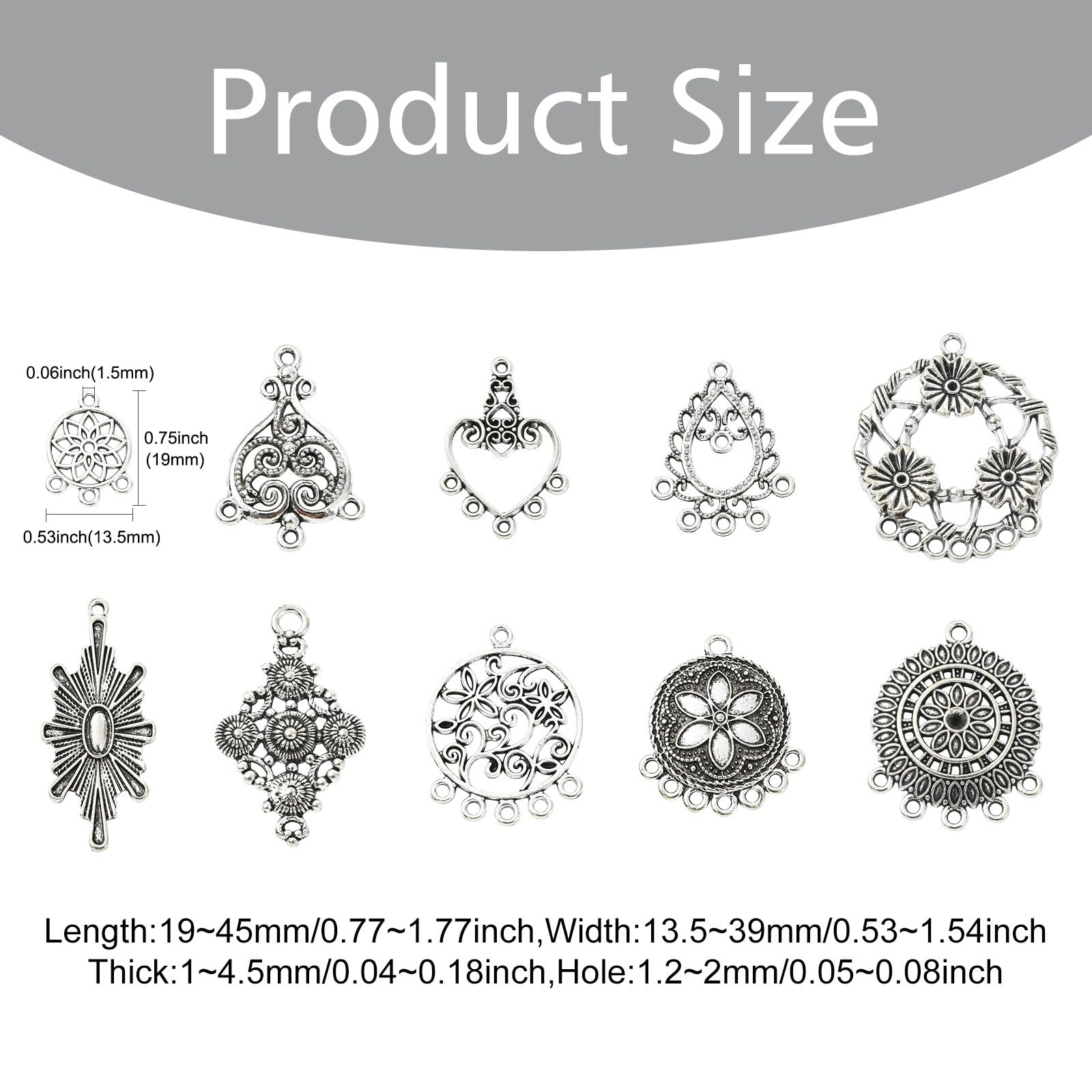 UR URLIFEHALL 40 Pcs 10 Styles Tibetan Silver Chandelier Connector Charms Filigree Connectors Charms for Jewellery Making DIY Earring Crafts - Image 2