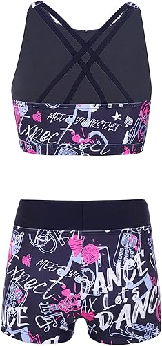 Miniatura 2 de Trajes atléticos para niñas, 2 piezas, parte superior corta con pantalones cortos de gimnasia, trajes de natación o baile