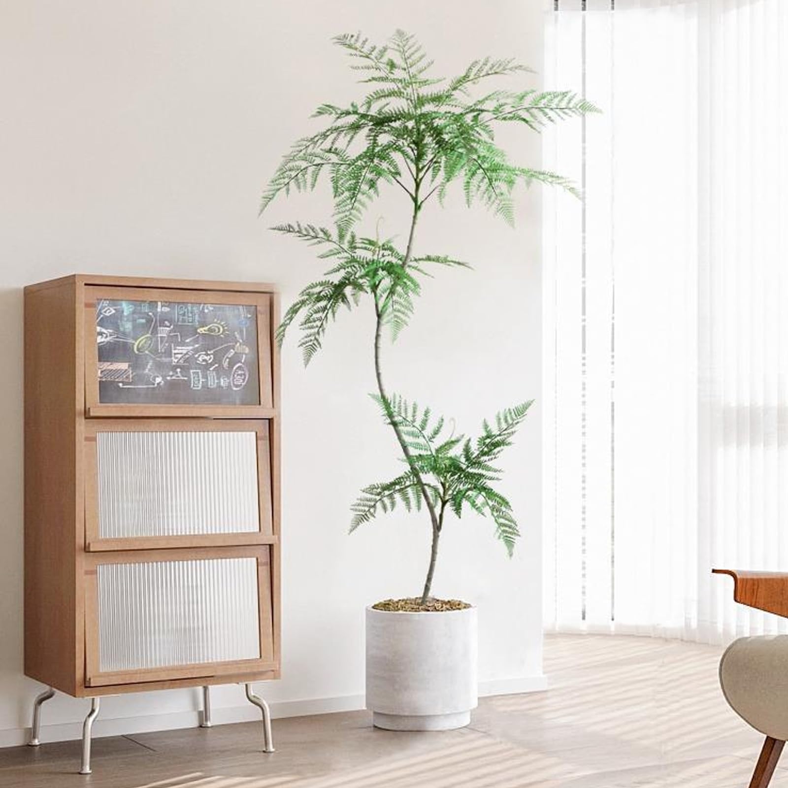 Albero Artificiale Jacaranda 198 Cm In Vaso | Pianta Finta Con Fiori Rossi | Decorazione Interna/Esterna UV Resistant