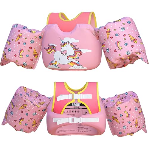 Dark Lightning USCG Coast Guard Approved Toddler Swim Vest for Age 2/3/4/5/6/7 Years Old, Kids Life Jackets with Arm Floaties 30-50 Pounds,Baby Water Wings in Sea/Pool/Puddle