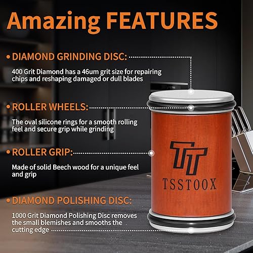 Miniatura 3 de Kit de herramientas de afilador de cuchillos rodantes con discos de diamante dobles (grano 4001000)  Almohadilla magnética de precisión N52 con 15 y