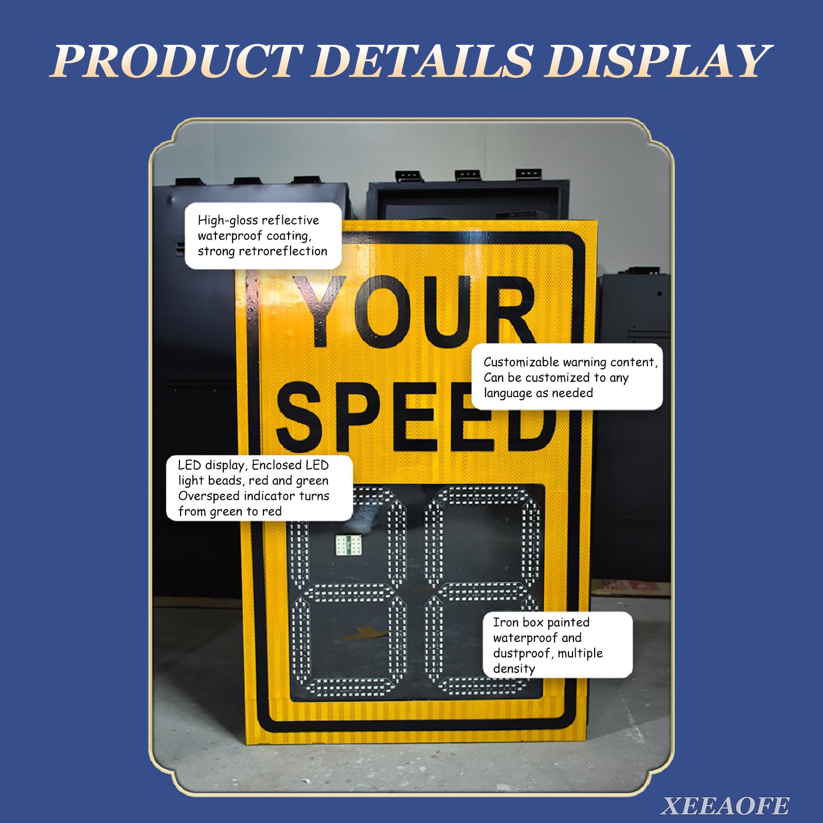 Señal de límite de velocidad de radar solar LED, pantalla de seguridad de tráfico de aluminio, tablero de límite de velocidad ajustable, 24 x 30 pulgadas, detector de advertencia de carretera para una