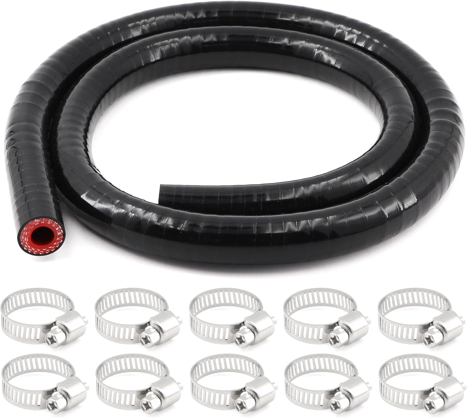 3-Ply ID 1/2" Silicone Coolant Hose,High-Performance Radiator Universal Straight Connector Reinforced Rubber Tube,Length 3.3Ft(1m) Wall Thickness 4.5mm with 10Pcs Clamps