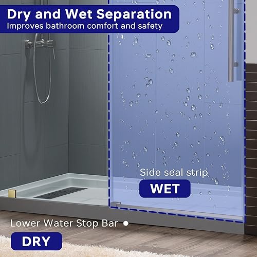 Miniatura 49 de WOODBRIDGE Puerta de ducha sin marco de 44-48 pulgadas de ancho x 76 pulgadas de alto, vidrio templado transparente de 3/8 (0.394 in) con película a