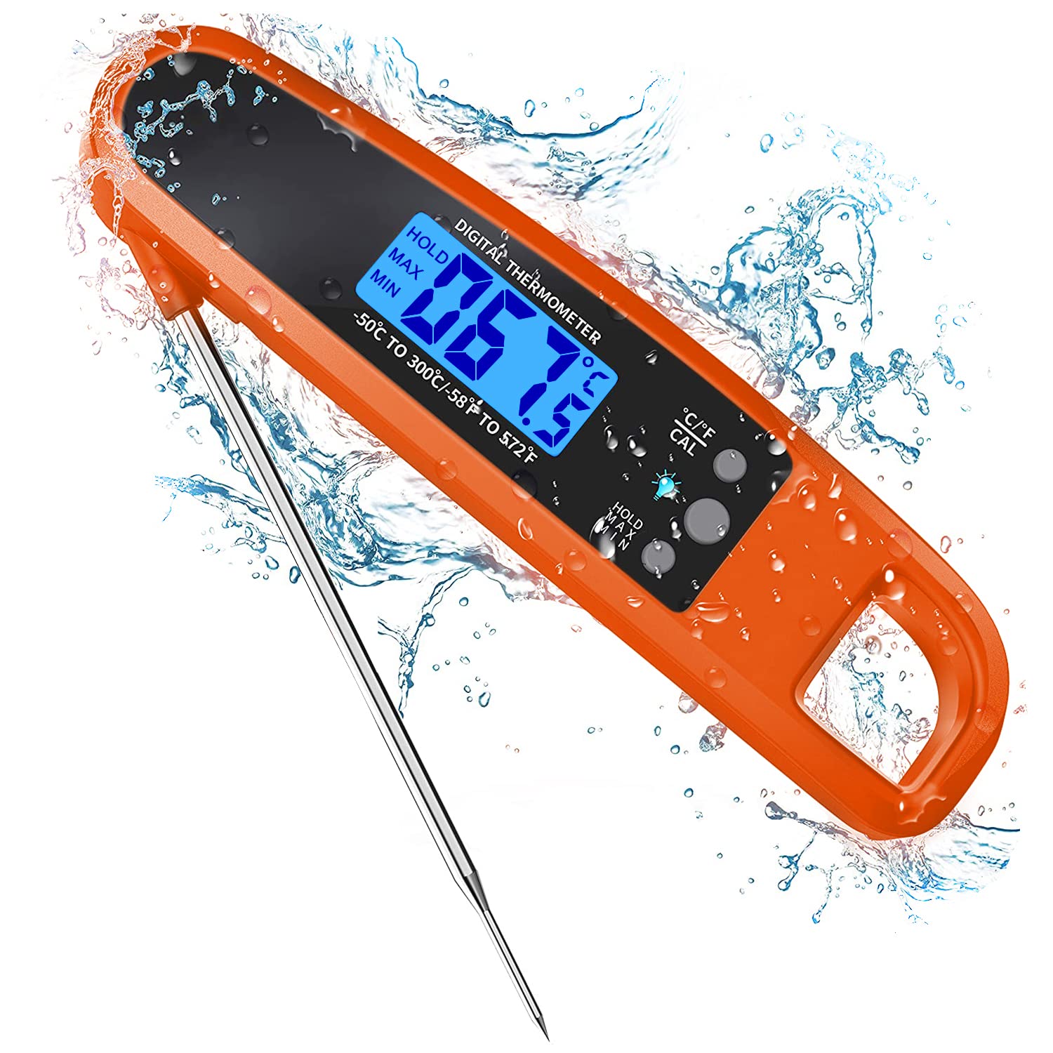 Hoseili Instant Read Meat Thermometer for Grill and Cooking. Best Waterproof Ultra Fast Thermometer with Backlight & Calibration. Digital Food Probe for Kitchen, Outdoor Grilling and BBQ,wen6